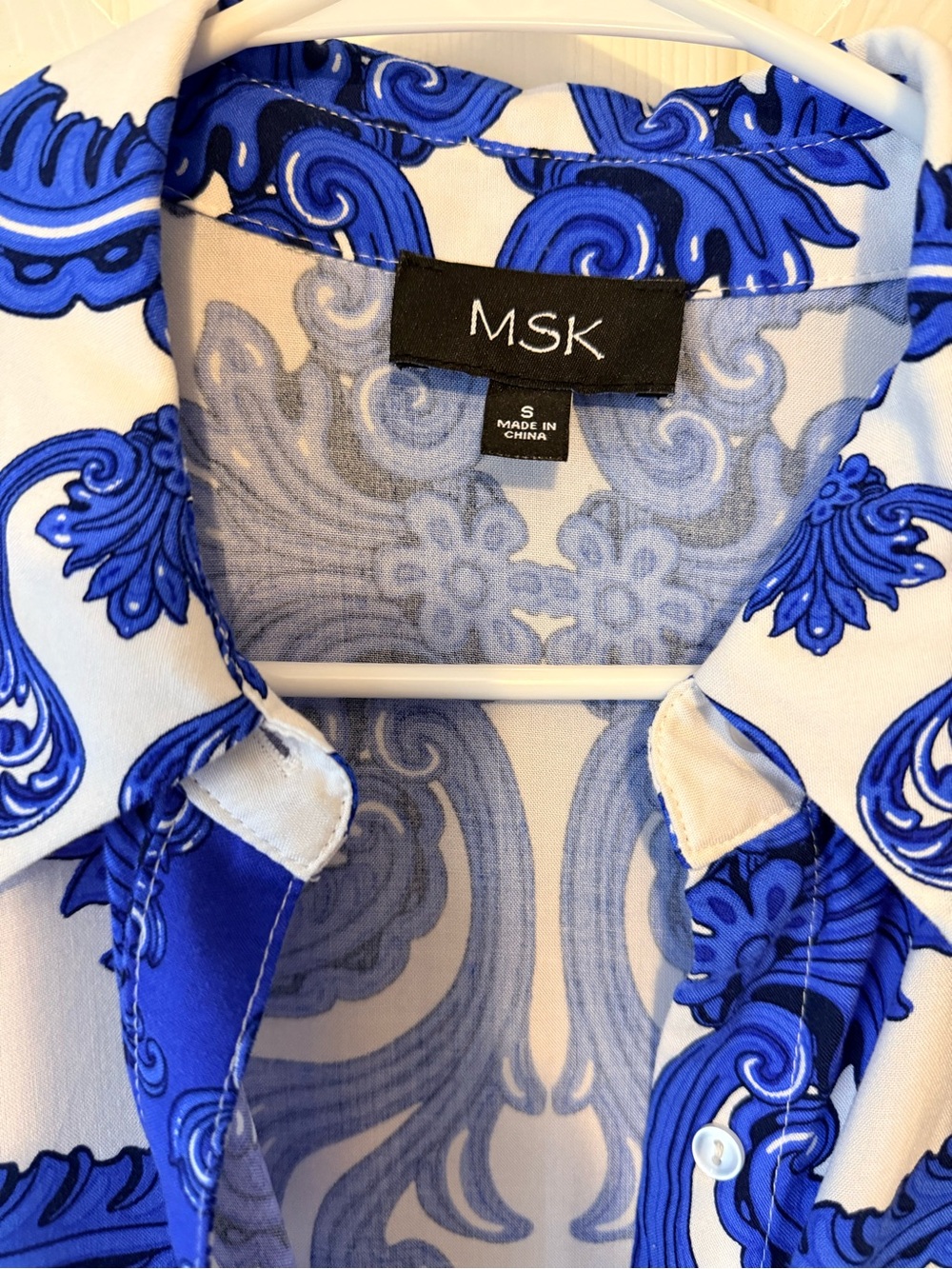 MSK White and Blue Paisley Button-Down Shirt